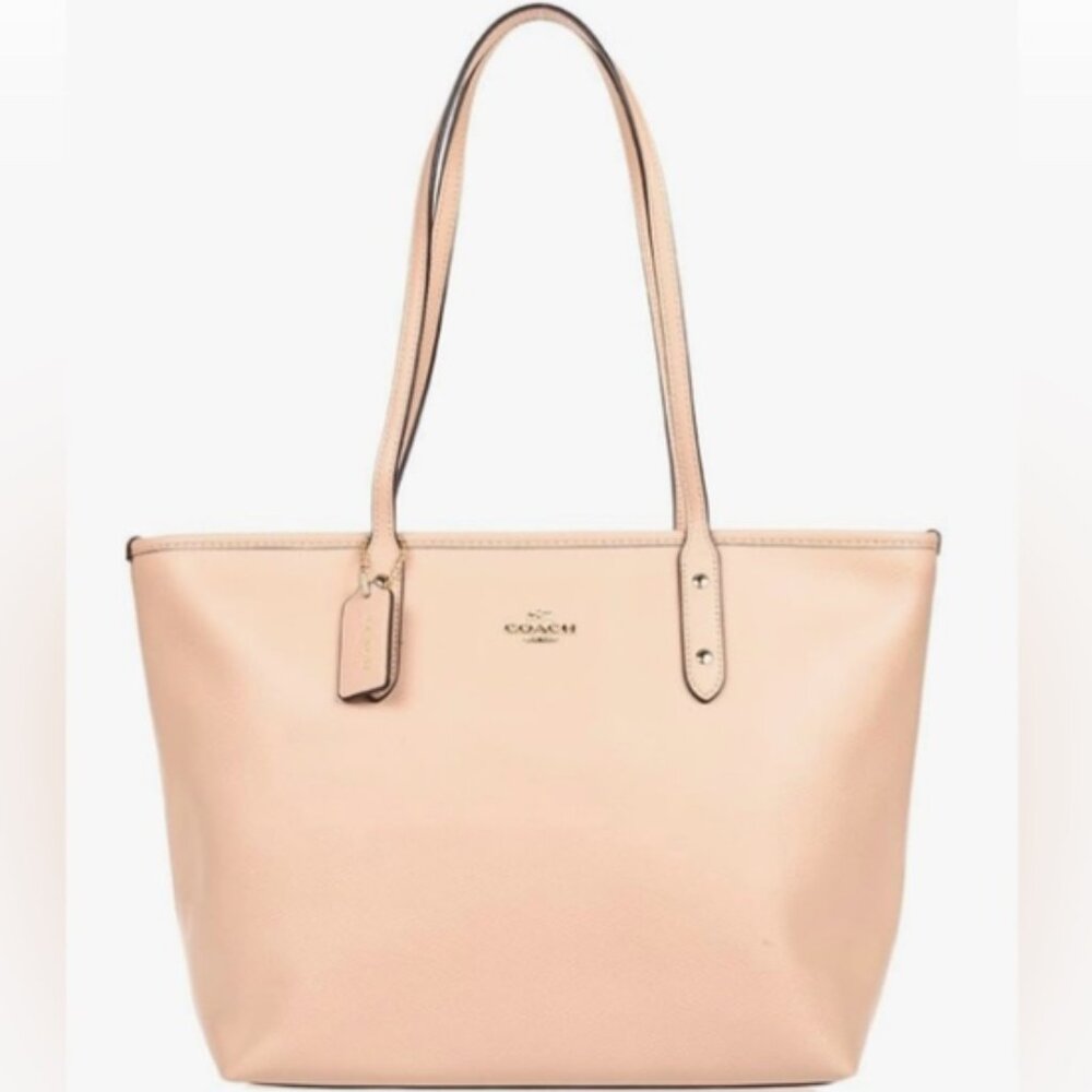 Coach F31254 City Zip Tote Glitter Shimmery Crossgrain Leather Handbag Beechwood - Picture 3 of 14